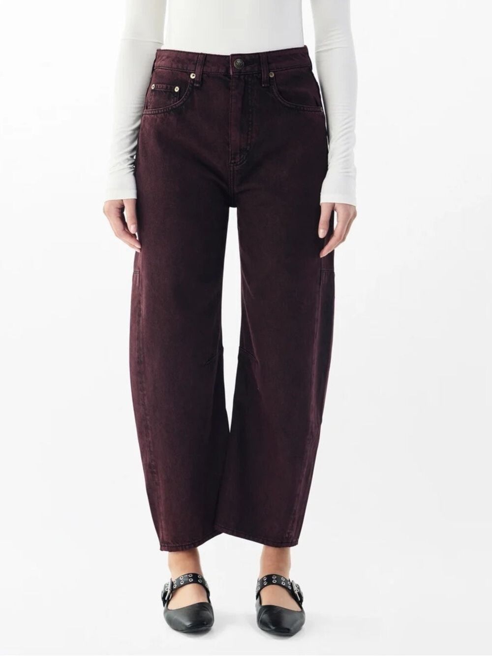 Rag & Bone Charlie Ankle Barrel Jeans
Rigid Denim in Burnt Burgundy Size 27